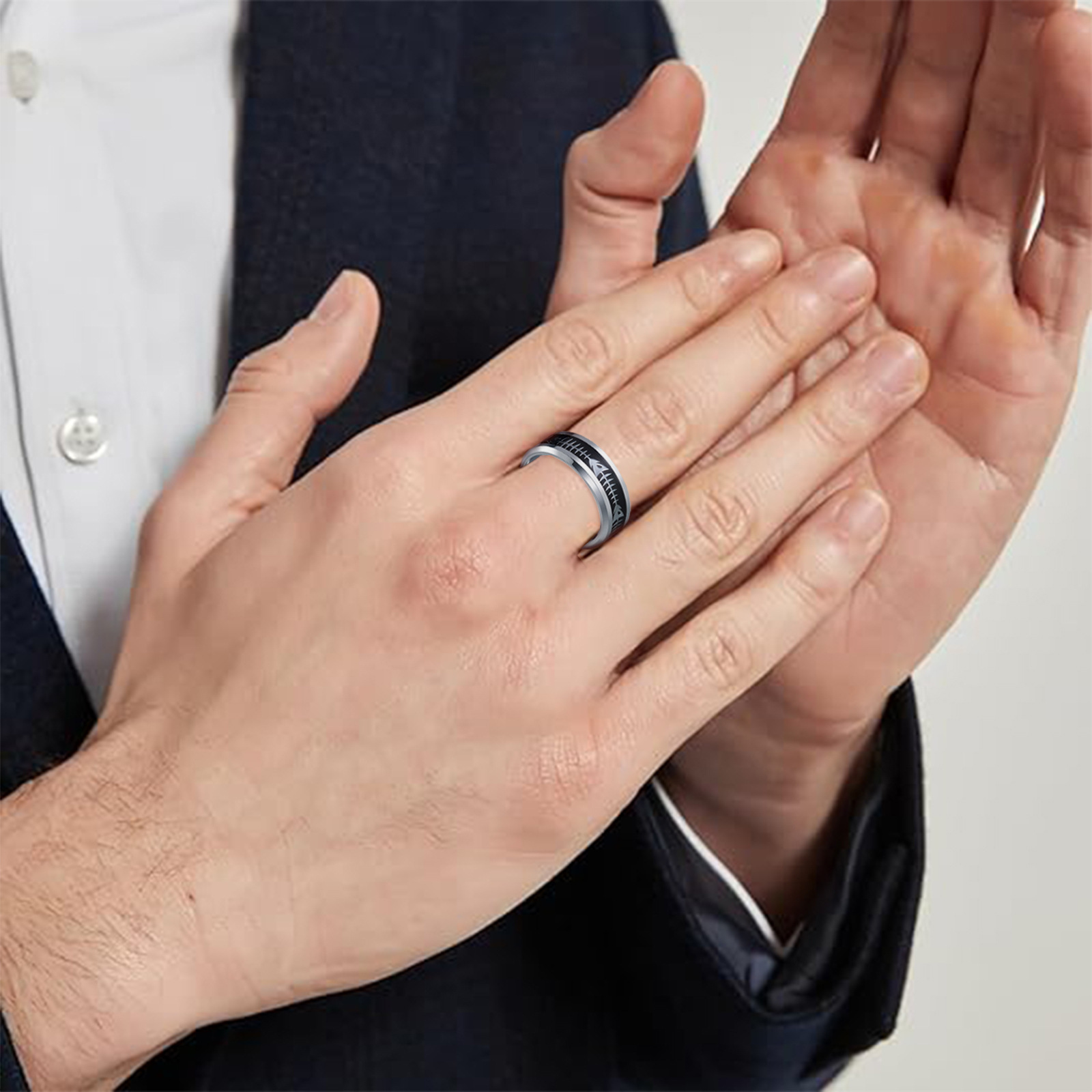 Cross-border European and American Amazon men's new stainless steel trendy accessories 8MM fishbone patch ring, one-piece consignment details Picture
