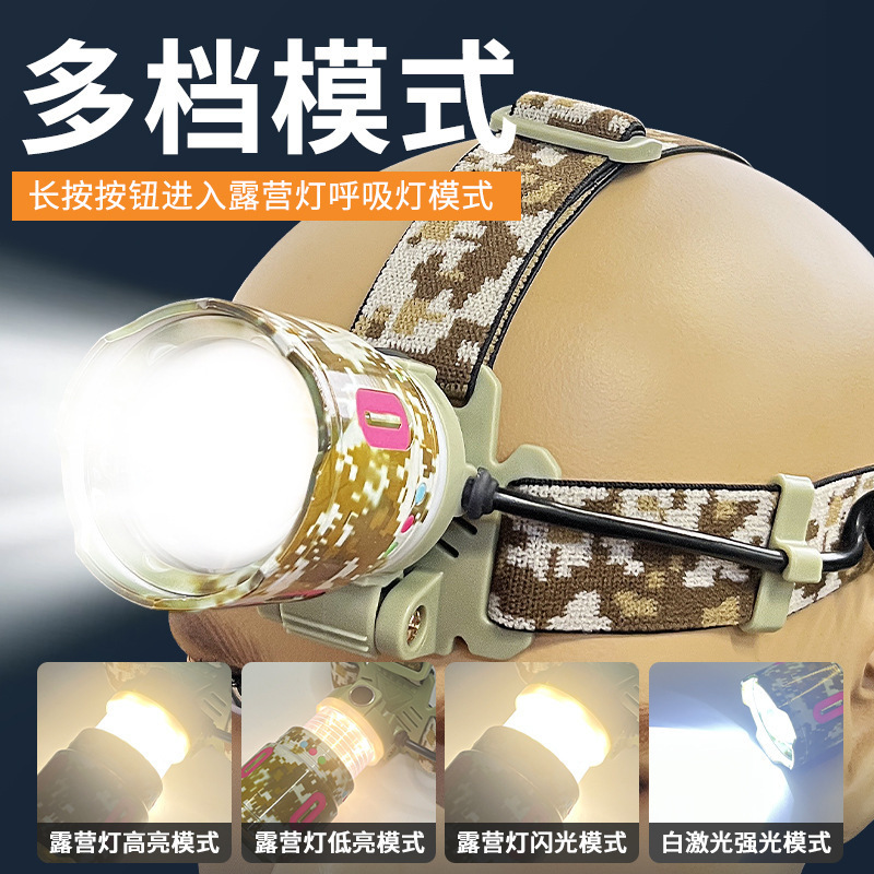 New cross-border multi-functional zoom long-range white laser +COB strong headlight outdoor night fishing and camping LED headlight Specification image