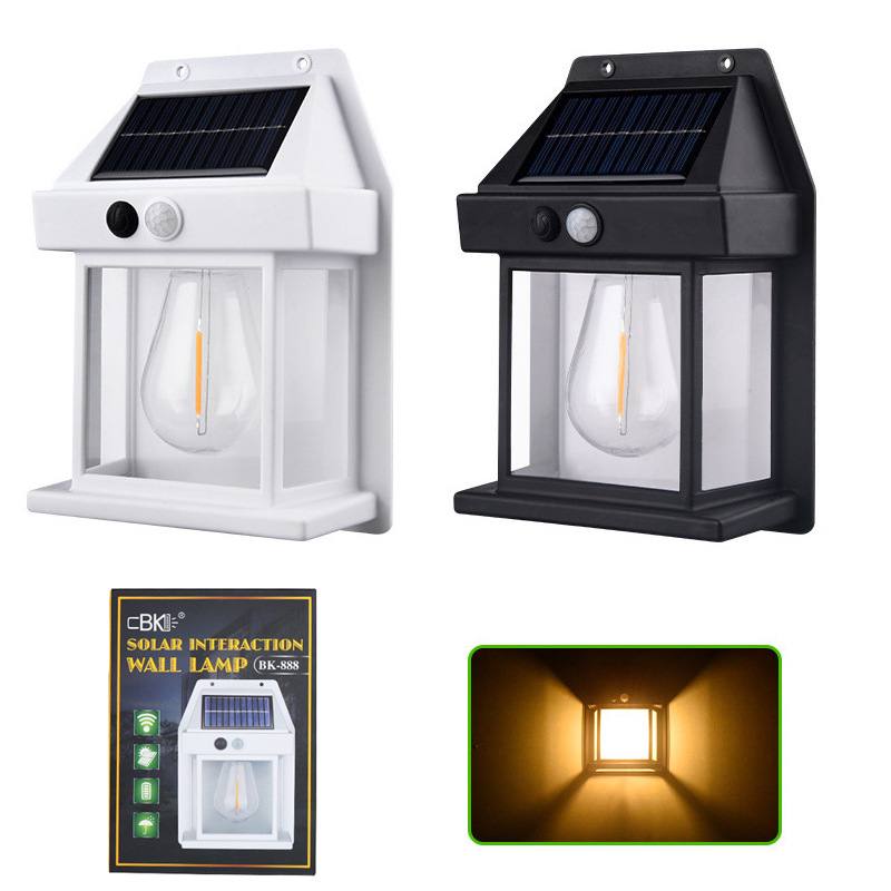 Solar-powered charging wall lamps, outdoor sensor lamps, waterproof tungsten filament lamps, modern and simple villa courtyard lamps, garden lamps