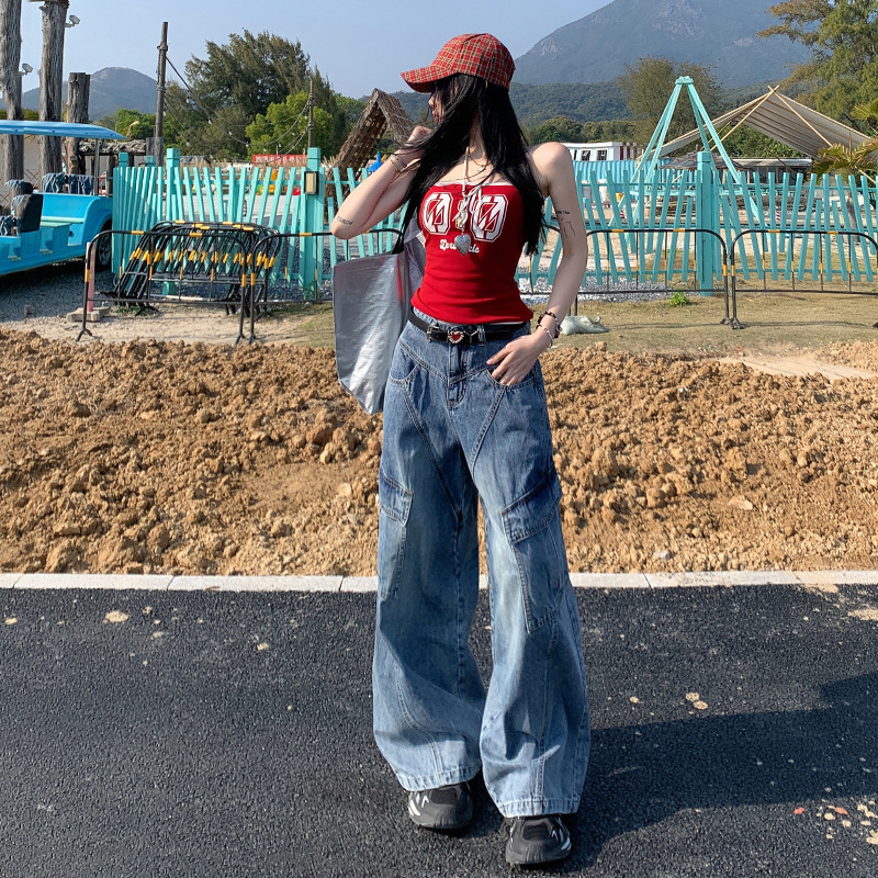 牛仔裤/带钻牛仔裤/牛仔裤阔腿/库存/牛仔短裤女细节图