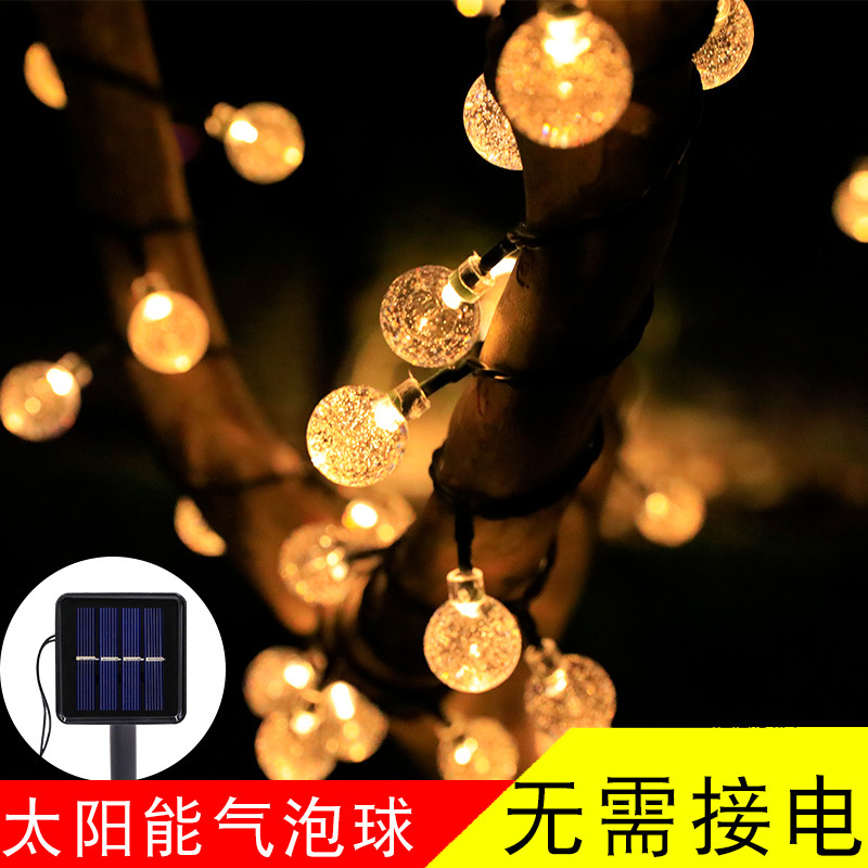 Crystal chandelier, solar light string, 30-LED bubble ball, Christmas festival color light, outdoor camping, courtyard decoration