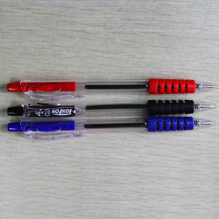 Tianfeng 577 Cylindrical side jump plastic Ballpoint pen, transparent pen barrel 0.7MM Ballpoint pen wholesale, 50 pieces per barrel details Picture