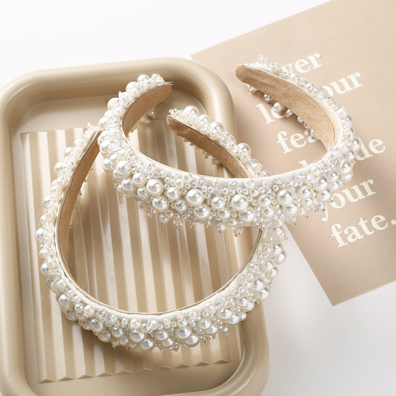 时尚新颖甜美DIY珍珠发箍 日韩风可爱珍珠发箍碎发高颅顶压发头箍细节图