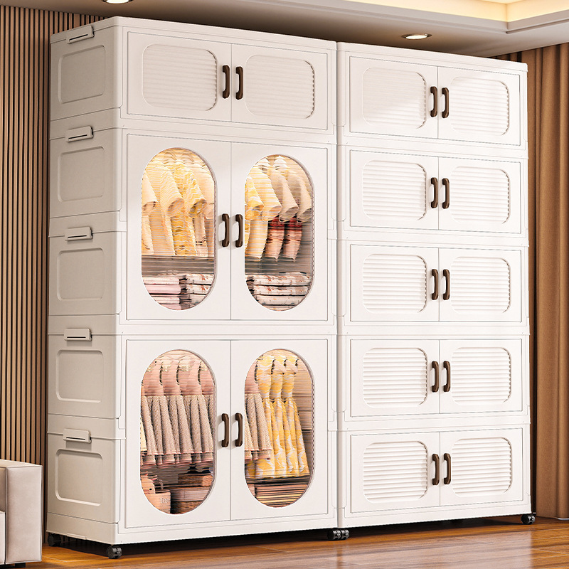 Folding wide-face simple wardrobe, no installation required for clothes and shoes, multi-layer plastic hanging clothes storage cabinet Specification image