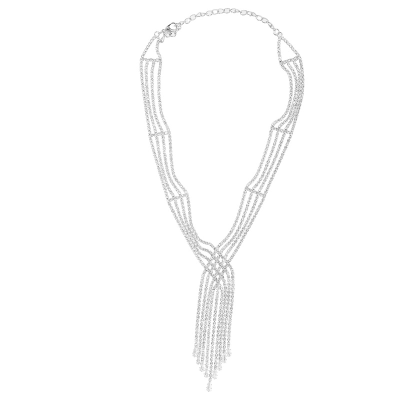 New cross-border supply necklace from the manufacturer, with a high-end look, fringed zircon necklace, is a versatile accessory for fashionable gatherings and banquets in Europe and America Item Picture