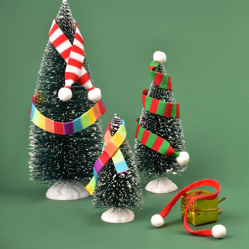 Christmas decorations: Mini scarf, woven fabric small scarf, red and white, red and green striped small scarf decoration Specification image