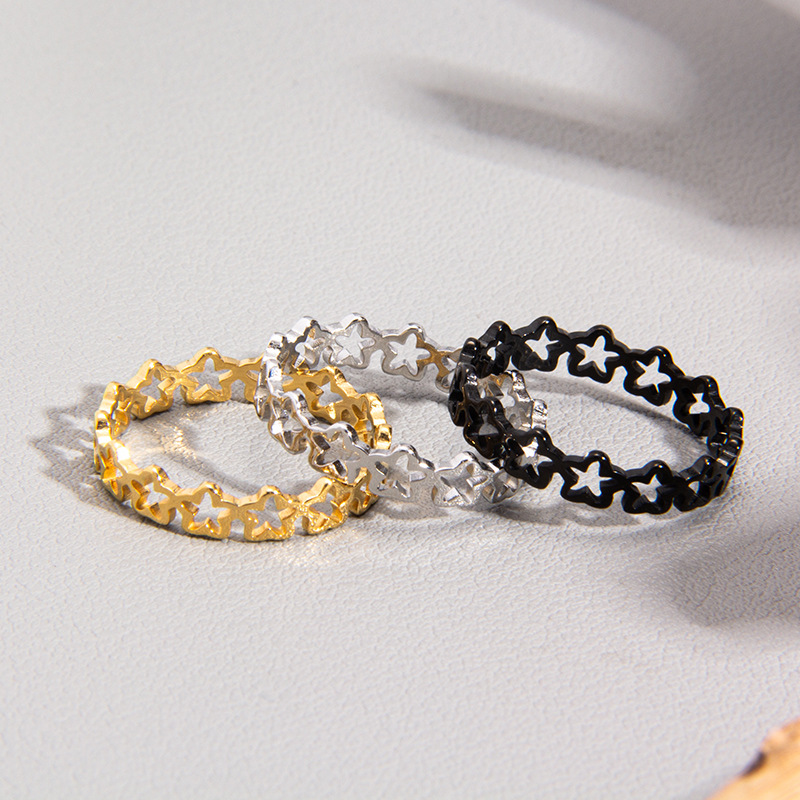 Xiaohongshu and Douyin influencer live-streaming bestseller ring supply, InS-style niche hollowed-out five-pointed star women's ring details Picture