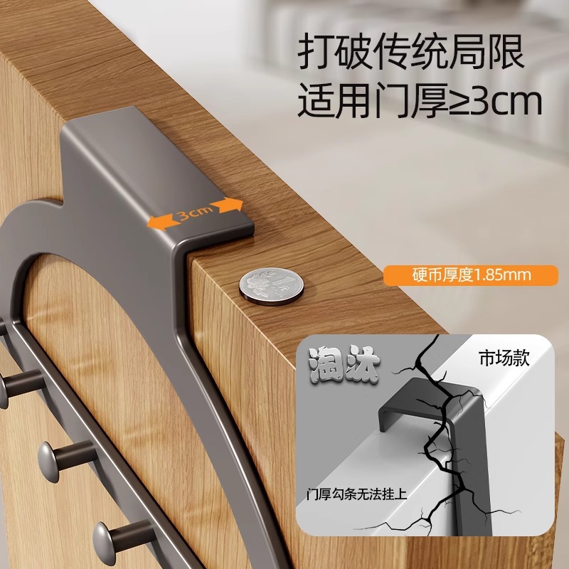 Extended door hook, extended coat hanger, bedroom door hanging rack, no need for drilling, door back storage and storage wonder, coat hook details Picture