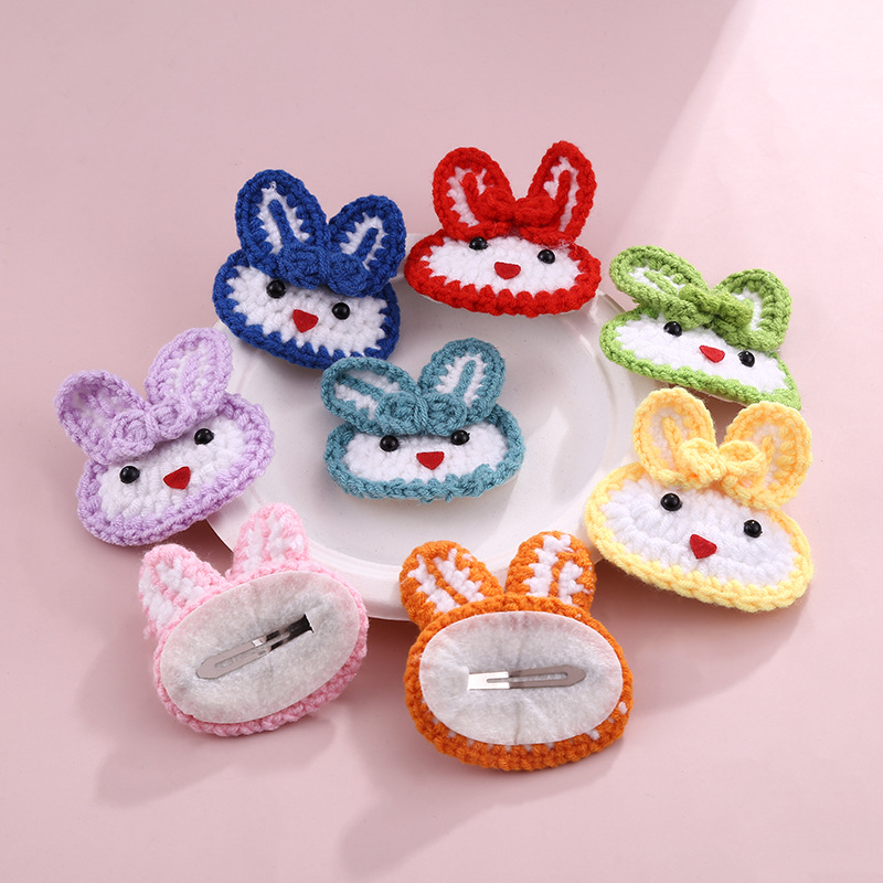 Hilo tejido a mano pequeño conejo dibujos animados horquillas para el pelo niños adornos para el pelo niña pequeña frescura broche de pelo clip Specification image