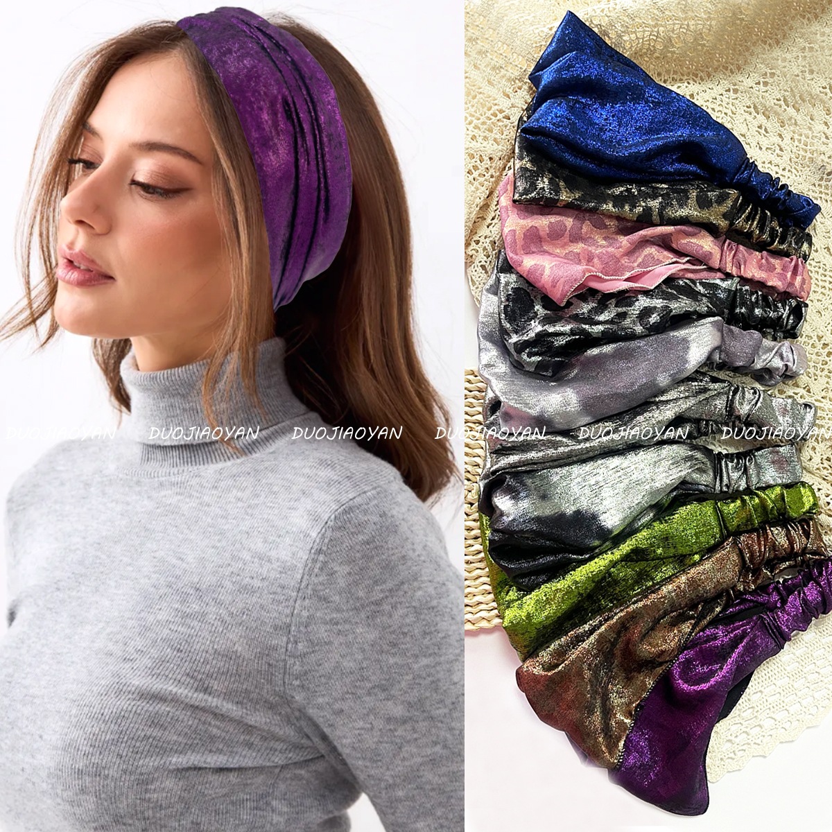 The new laser fabric hair band is a popular choice for street girls. It's a versatile elastic headband accessory with wide edges and a simple laser hair tie for girls Specification drawing