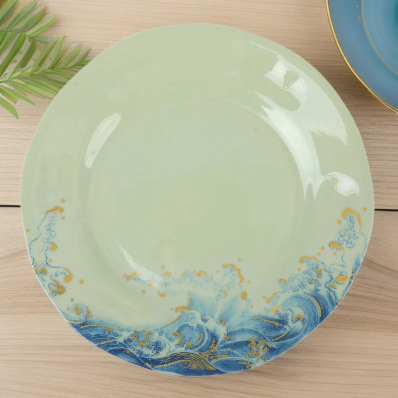 Melamine round plates, melamine imitation porcelain tableware for daily use in foreign trade, round plates, plastic, green salad plates, steak plates, cake plates full figure