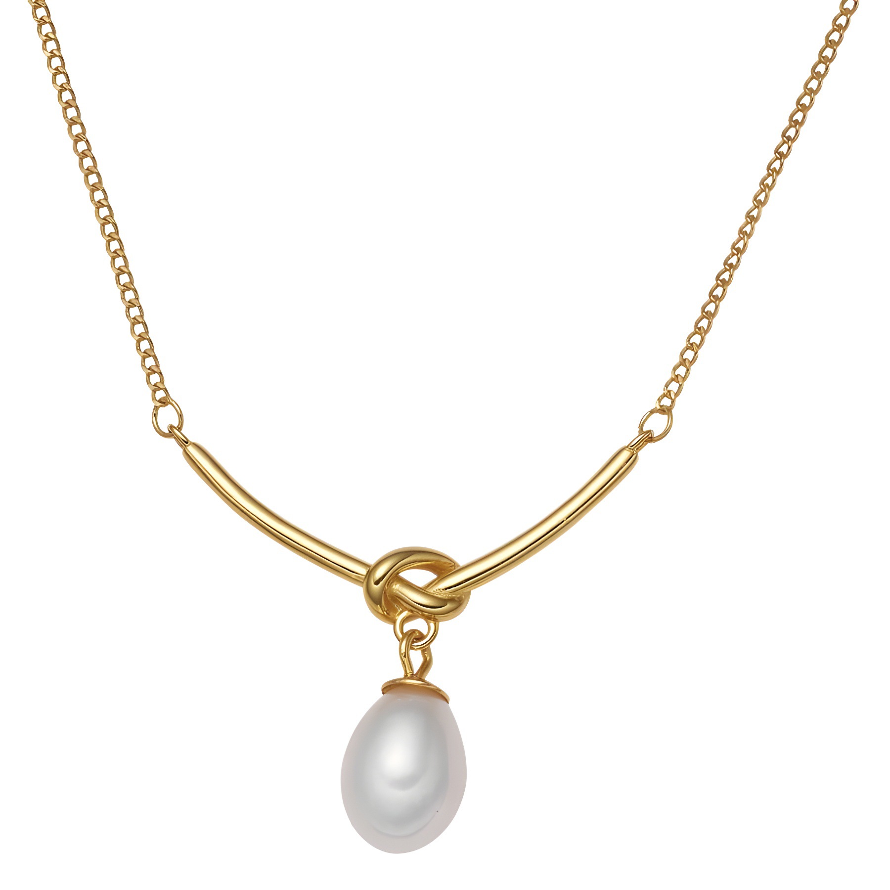 Silver knot freshwater pearl necklace, women's teardrop Korean version, simple and niche design silver jewelry wholesale Item Picture