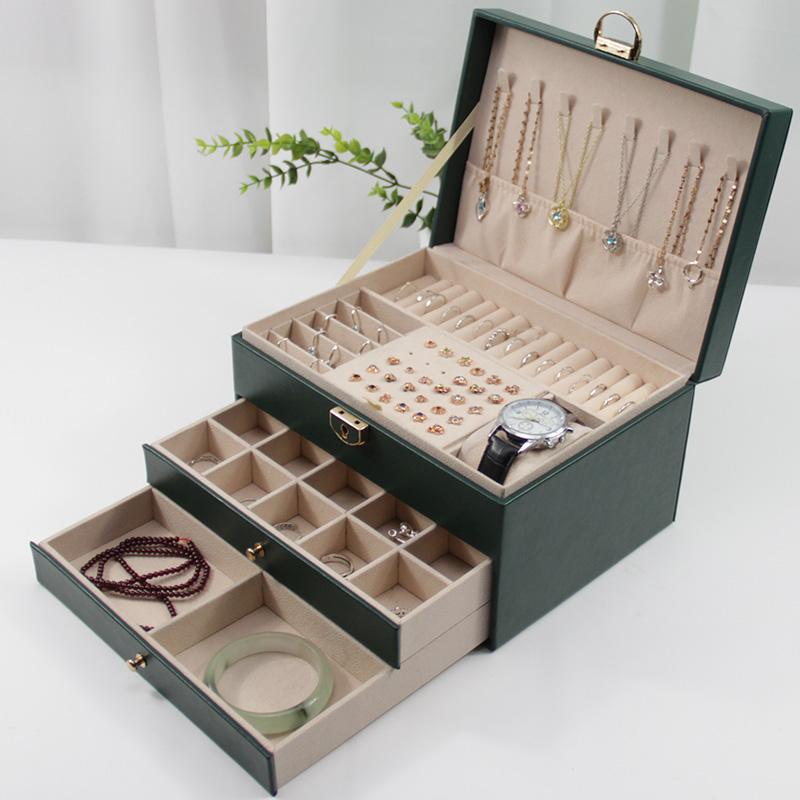 Large-capacity jewelry box, three-layer drawer, multi-functional stud earrings, ring earrings, necklace, gold bracelet and jewelry storage box Specification image