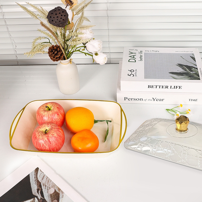 PET transparent patterned fruit platter with lid storage, light luxury and simple octagonal handle fruit platter with lid