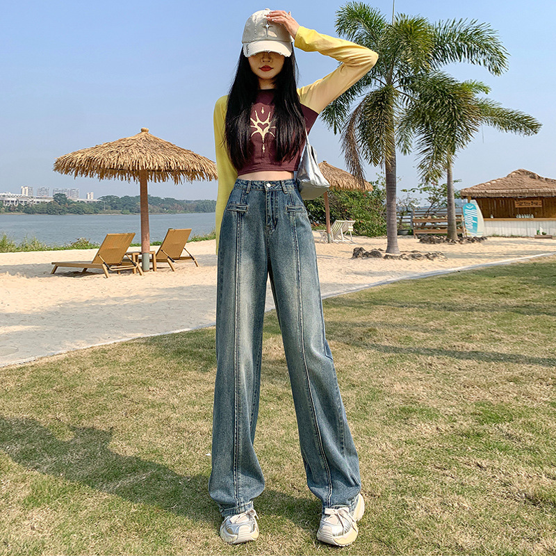 The new high-waisted, loose-fitting straight-leg jeans for women in the spring of 2024 are fashionable and versatile Specification image