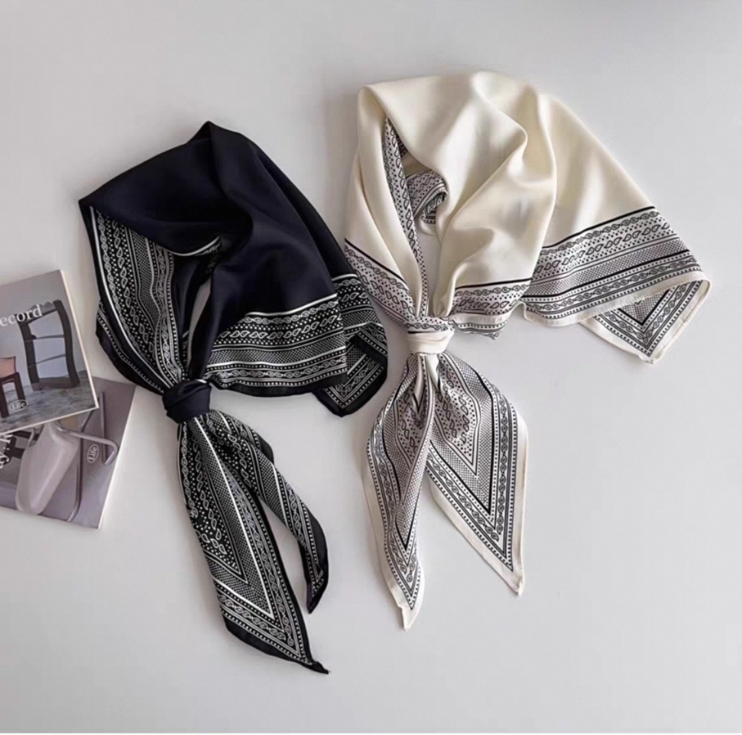 春夏款薄款三角巾丝巾仿真丝菱形巾时髦韩系时尚百搭复古披肩围巾