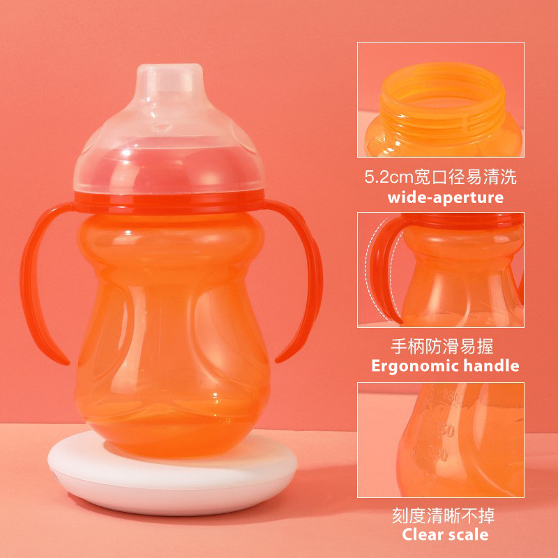 超宽口pp婴儿宝宝鸭嘴杯防漏防呛儿童直饮学饮杯训练水杯彩盒装产品图