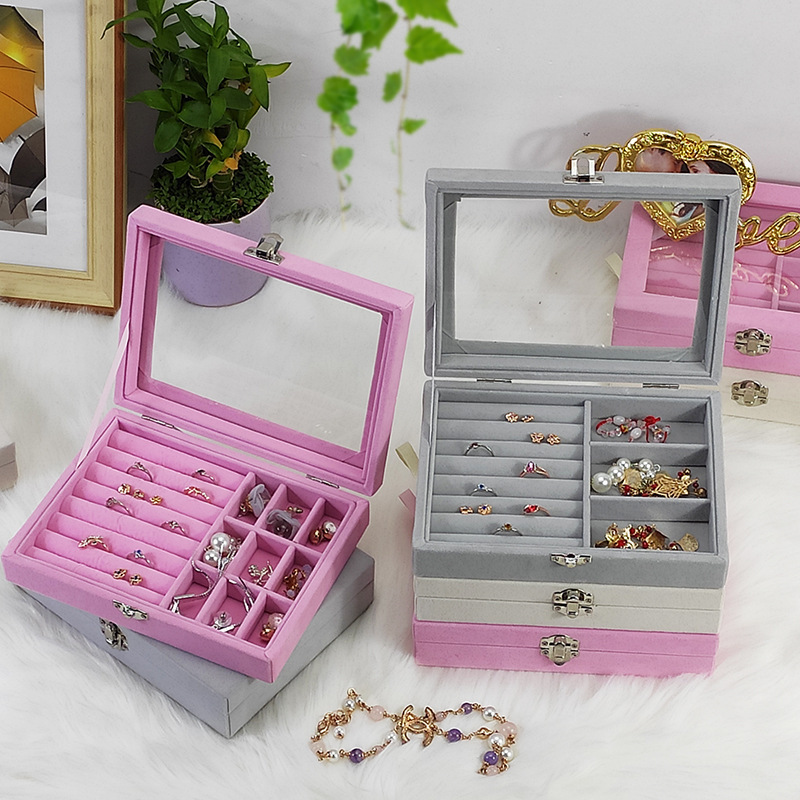 Velvet decorative box with pearl storage box, wholesale nine-compartment storage box, transparent