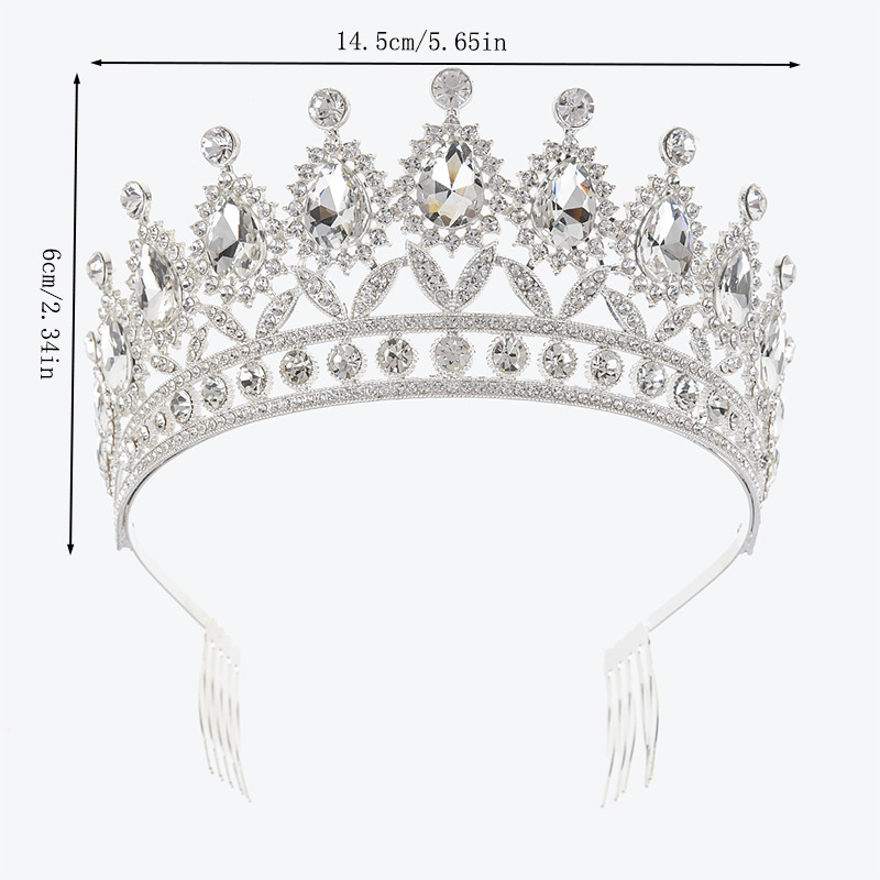 Baroque European and American bride headwear, water diamond comb crown headwear, AB water diamond talent show, grand crown wholesale Item Picture