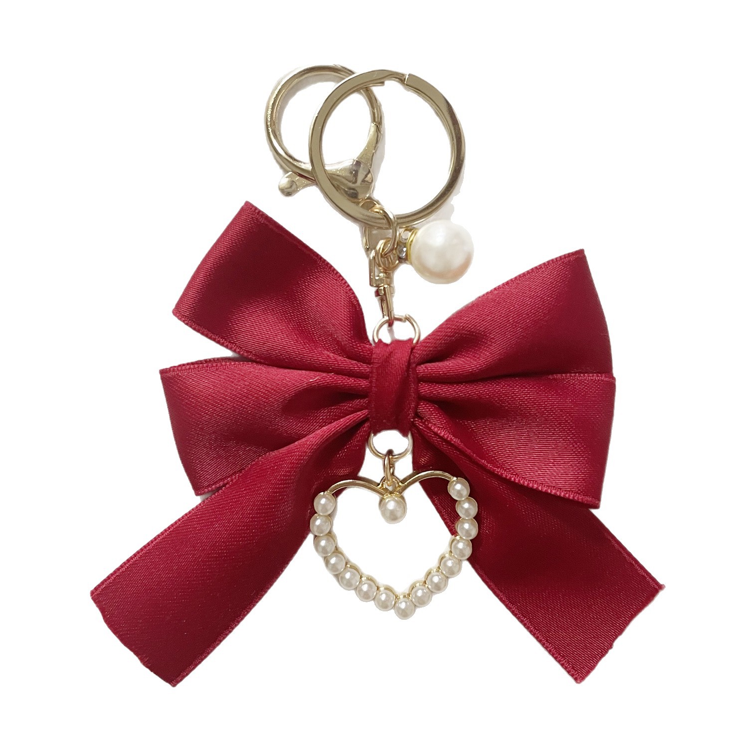 韩版珍珠丝带蝴蝶结爱心汽车钥匙扣挂件个性女包包装饰手提包挂饰                              白底实物图