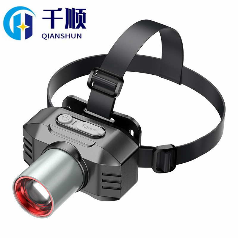 跨境强光头灯高亮激光变焦白黄双光源头灯USB充电长续航夜钓头灯
