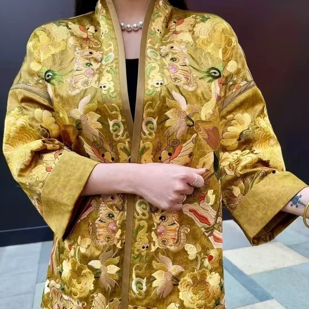 金纹香云纱刺绣桑蚕丝外套中式百花绽放贵气奢华工厂批发不退不换产品图