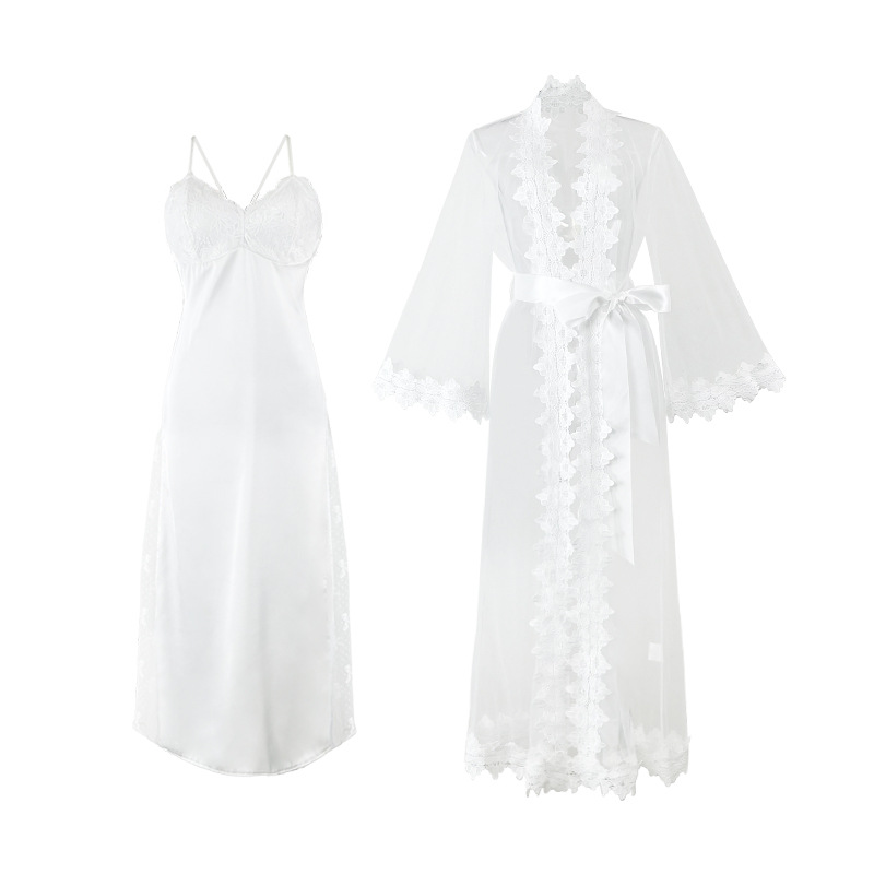 Factory wholesale bride morning dress set, satin backless halter nightgown, mesh lace nightgown, home dress 538 Item Picture