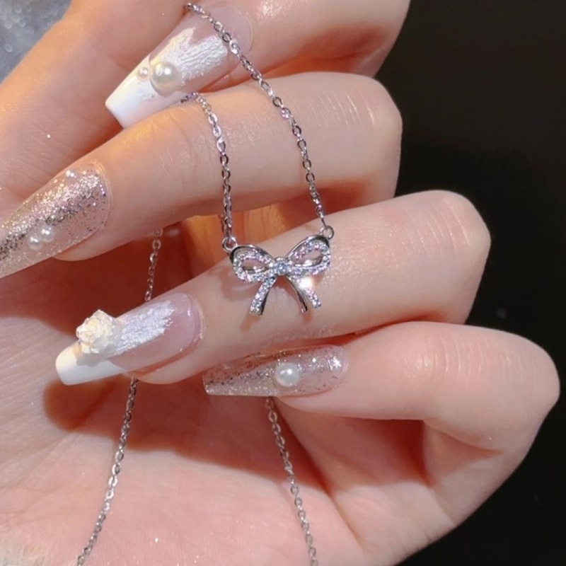 s925纯银蝴蝶结项链女2024夏季新款小众轻奢高级感银饰