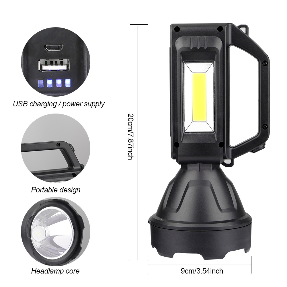 New rechargeable solar portable light LED portable searchlight outdoor camping emergency strong light flashlight Specification image