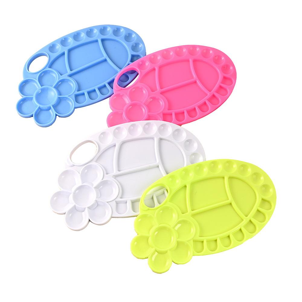 Cross-border plum blossom-shaped pigment palette, student art watercolor chalk box, pen washer, three-line mixed color palette Item Picture