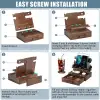 Wooden phone stand with drawer, desk watch, keychain, wallet stand, solid wood phone charging stand details Picture