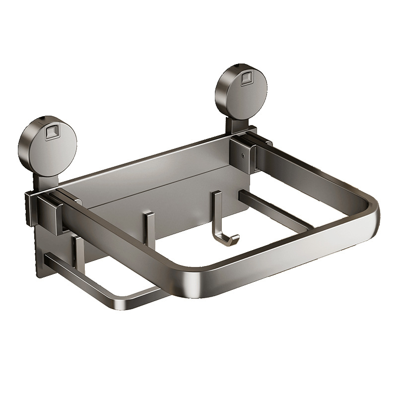 Gun ash suction cup basin storage rack, no need for drilling, bathroom wall-mounted folding basin rack, bathroom basin storage rack Item Picture