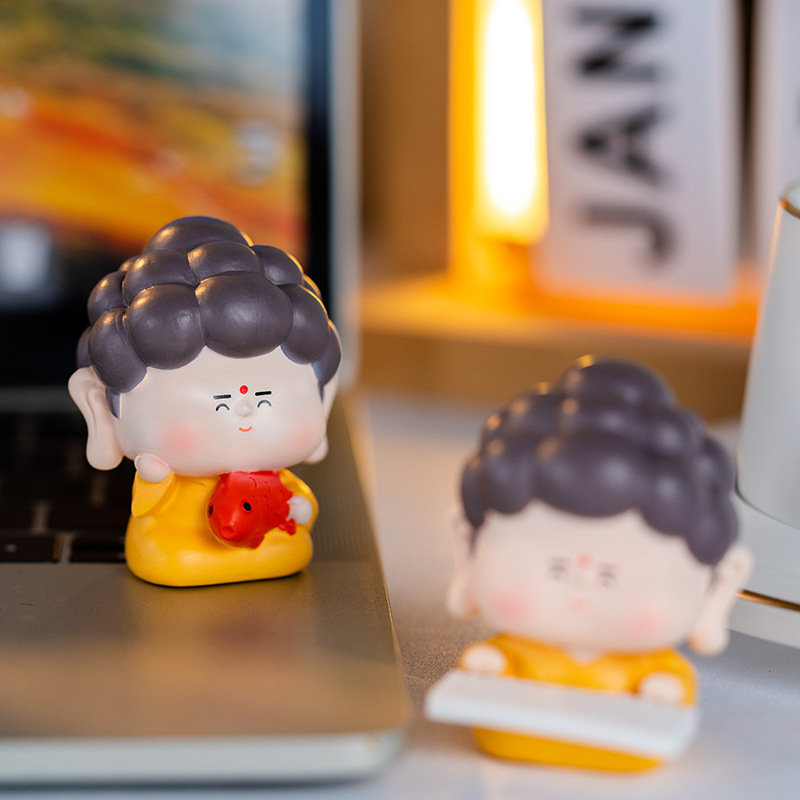 Cute cartoon, emotionally stable Buddha ornaments, fridge magnets, car resin handicrafts, living room desktop decorations details Picture