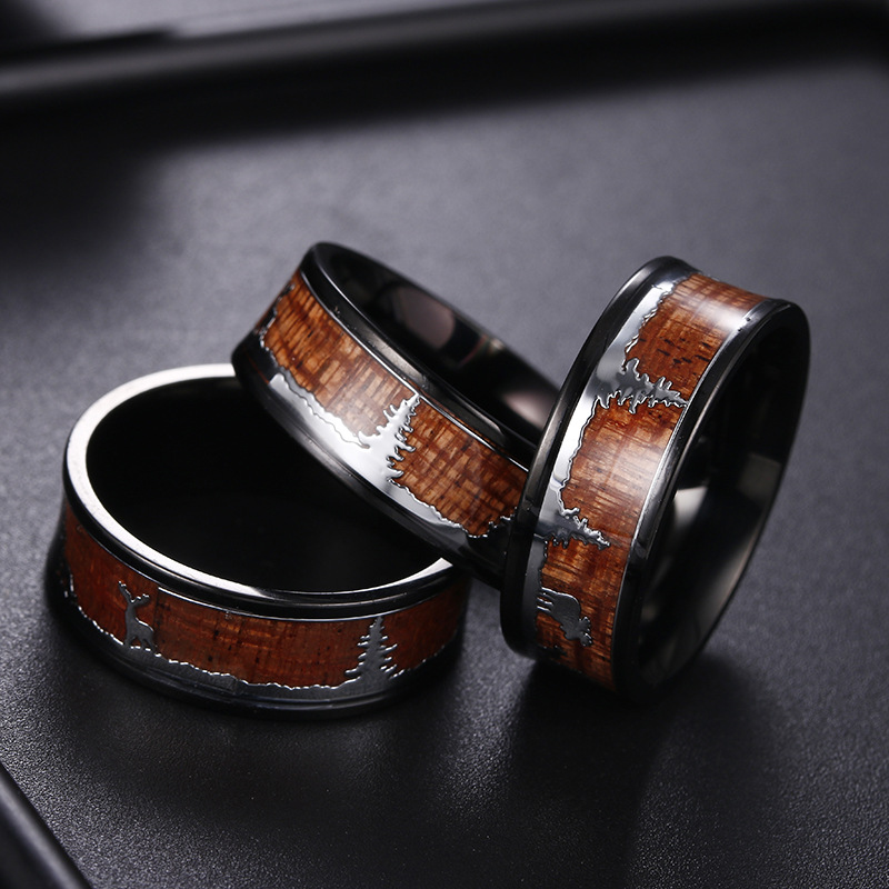 Cross-border supply source First Man Accessories Factory Christmas gifts, Milu deer titanium steel rings, Christmas jewelry wholesale details Picture
