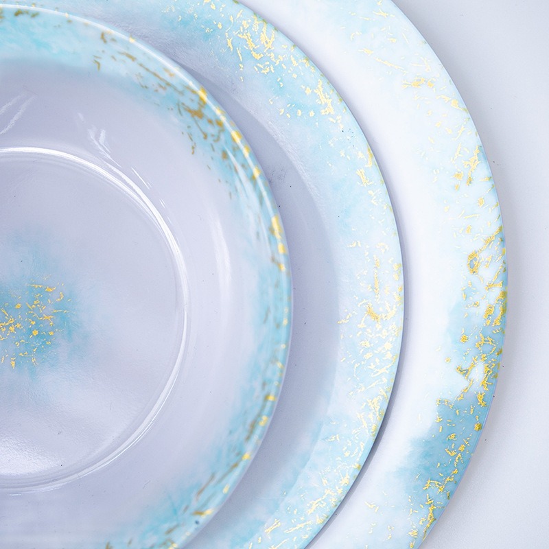 Foreign trade plastic round plates, melamine plates, imitation porcelain tableware, barbecue plates, vegetable plates, saucers, rice bowls, flat plates, shallow plates details Picture