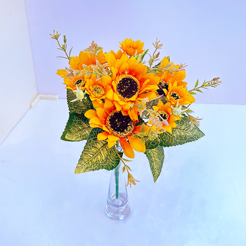 Autumn-colored artificial flowers, sunflowers, daisies, artificial flowers, wedding, home, hotel decoration, country-style artificial flower bouquets Item Picture