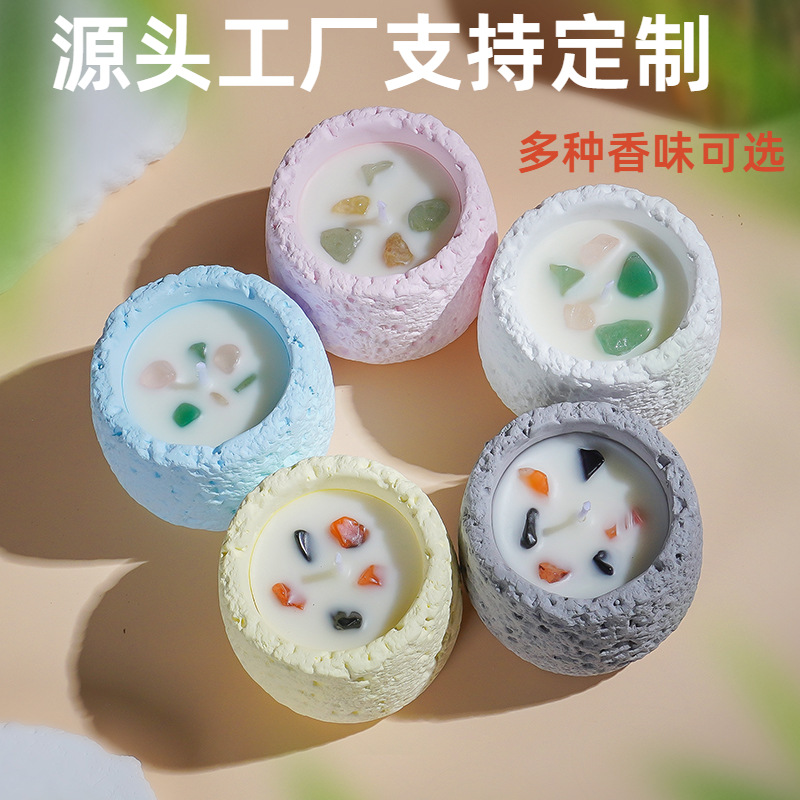 彩色石膏杯香薰蜡烛水晶石室内持久香氛摆件手工大豆蜡香氛伴手礼