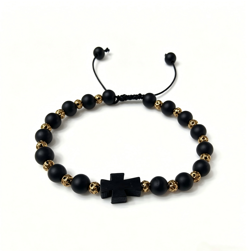 Amazon cross-border platform black matte stone bracelet with golden copper beads and adjustable bracelet accessories Item Picture