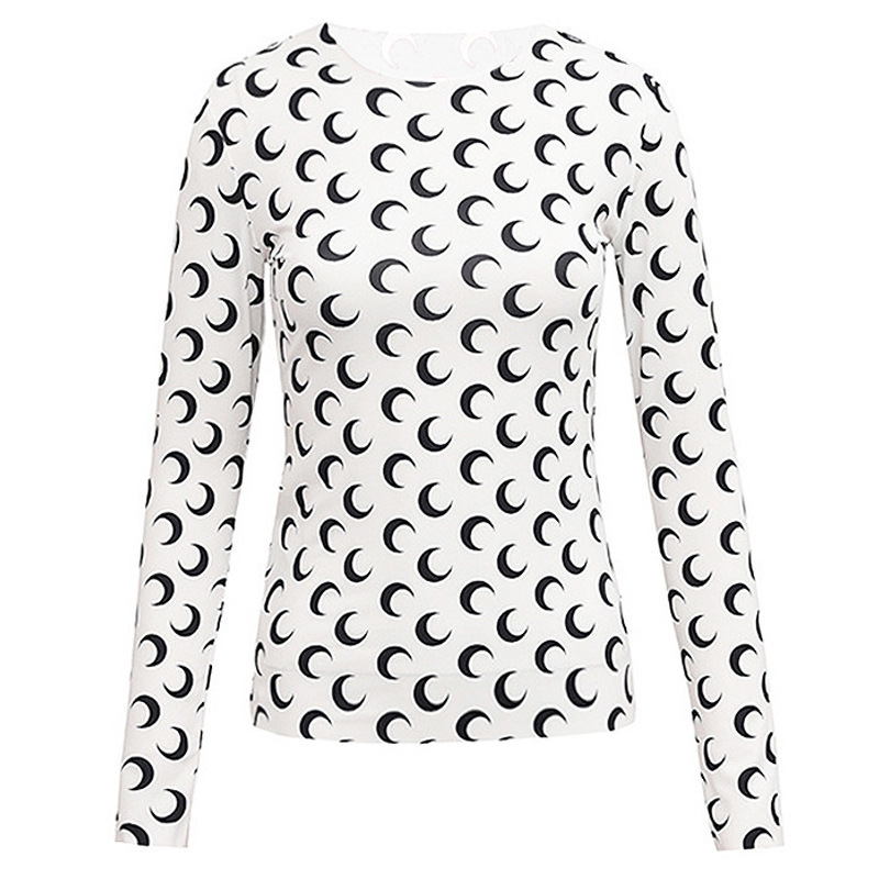 Amazon Cross-border printed long-sleeved round-neck slimming base layer 2025