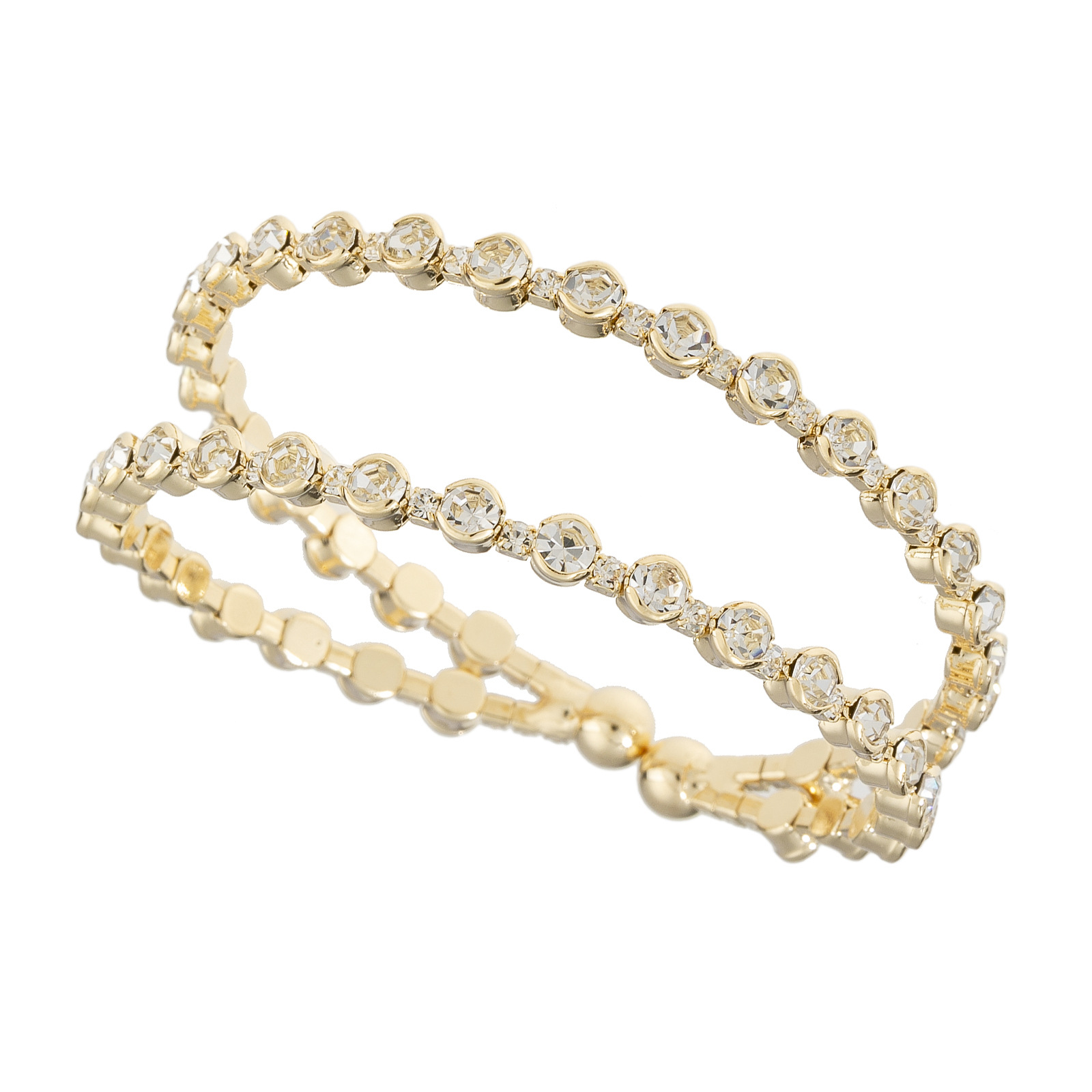 Wholesale cross-border European and American 2-row steel wire elastic rhinestone open bracelet for women, creative design sense diamond-encrusted jewelry thumbnail