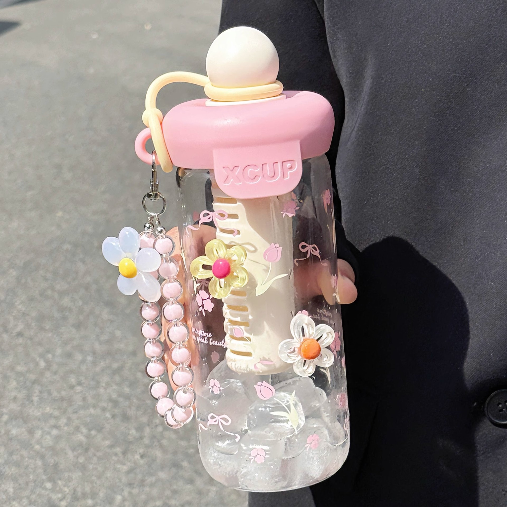 Summer new glass cup, large-capacity straw cup, water cup with handle, high appearance level, cute home water cup for girls