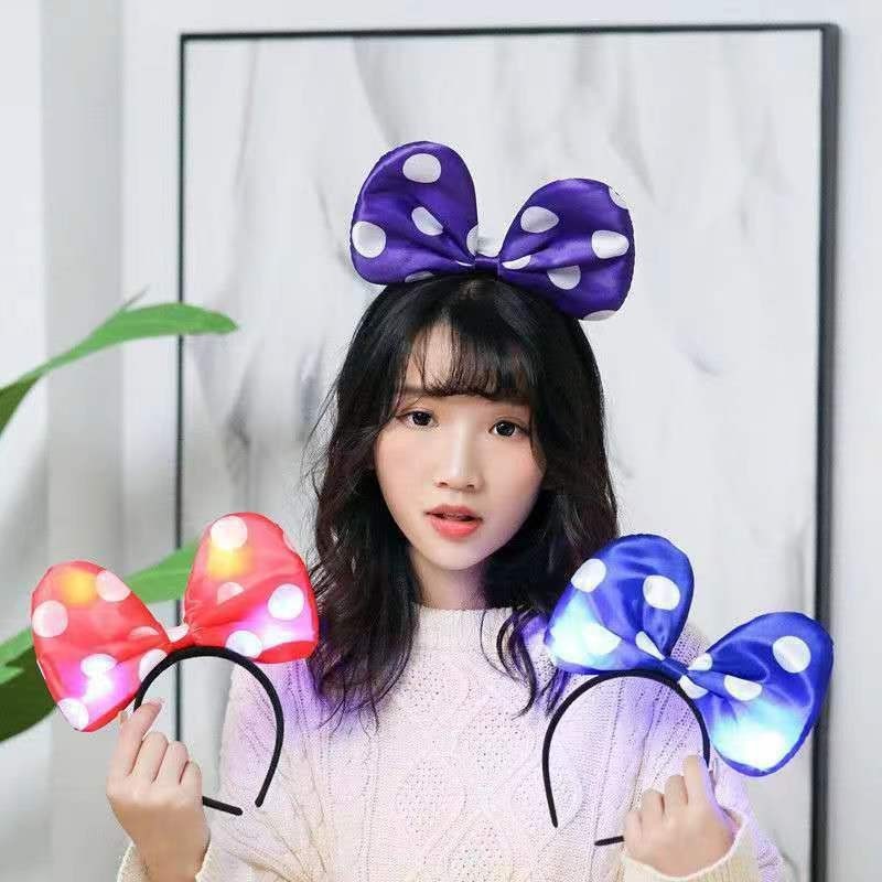 Luminous Korean version bow headband, glittering Minnie hair band, hair clip, concert props, children's street stall wholesale supply