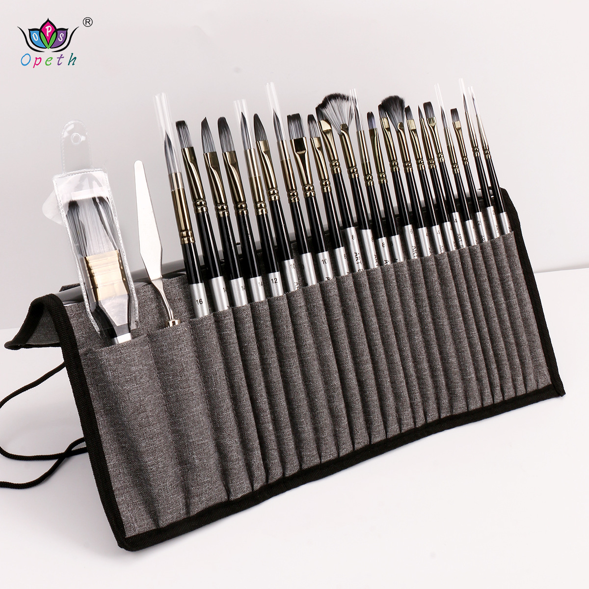 Amazon nylon wool wood brush set Portable pen curtain canvas bag Art student Drawing 24 paint brushes details Picture