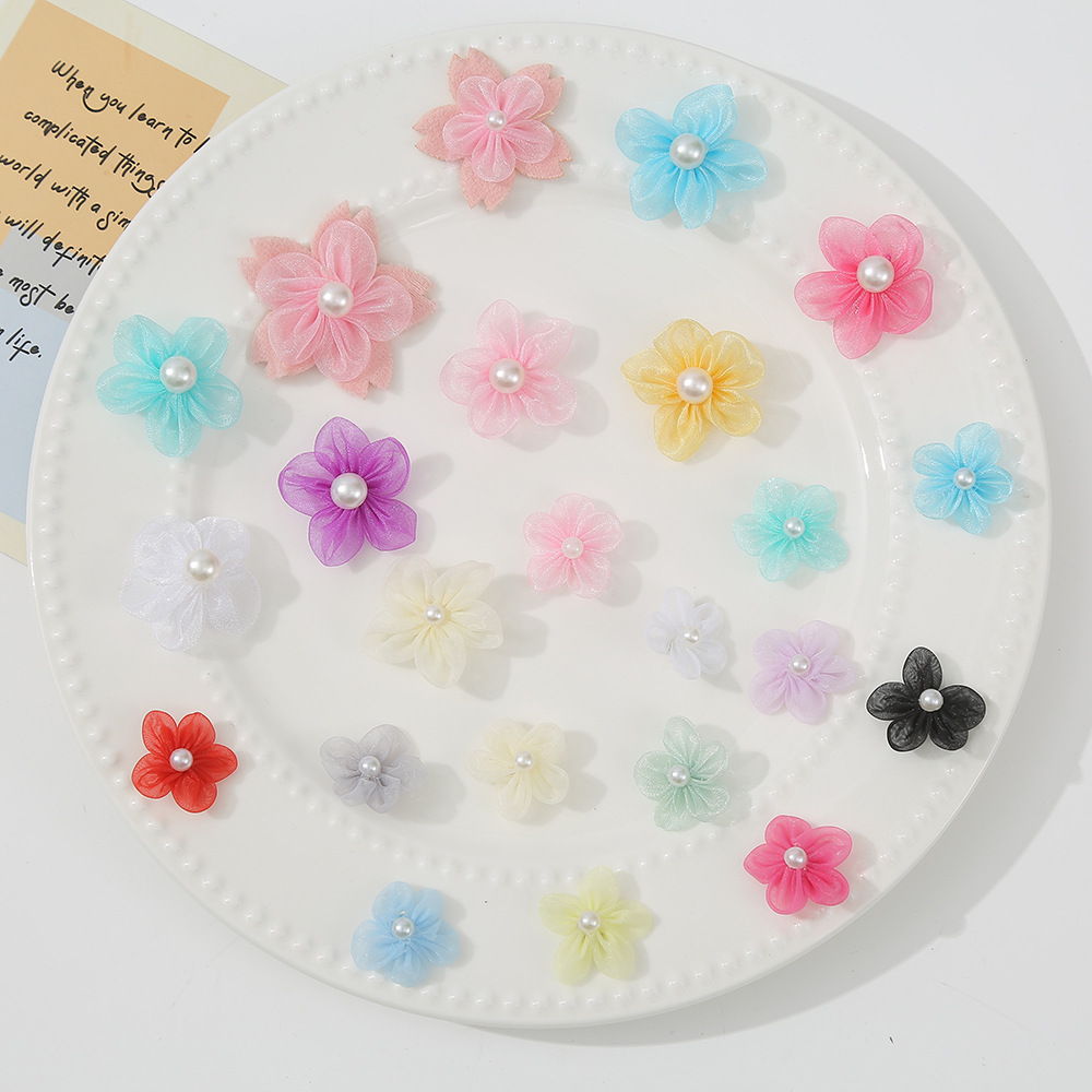 珍珠纱花朵辅料多规格甜美头饰发夹配件手工透明diy服装辅料批发