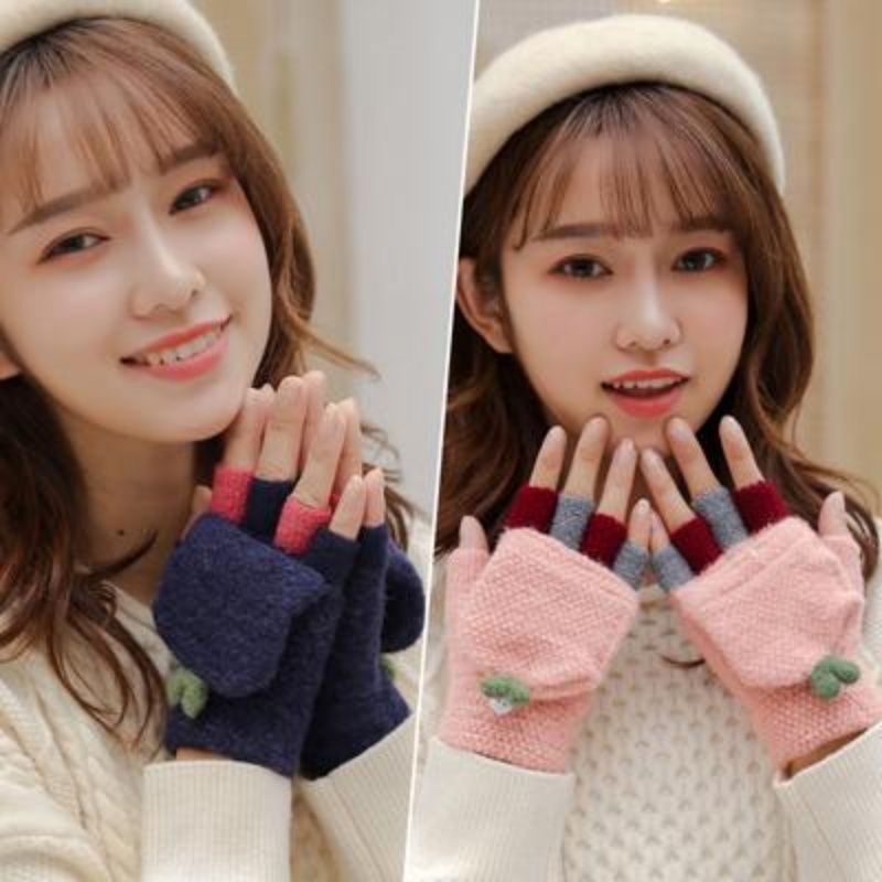 Wholesale of winter plush student gloves with fleece cover, warm and cute, half-finger-exposed, half-finger-exposed and half-finger-exposed cotton gloves