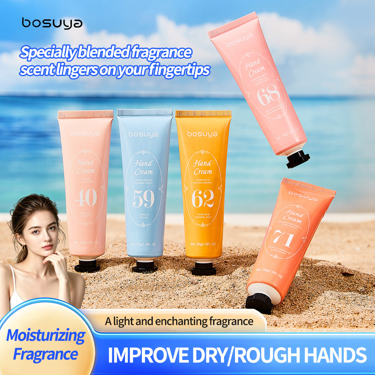 【OEM Factory Processing and Customization 】 5-pack hand cream with lingering fragrance, hydrating, moisturizing and nourishing hands, reducing hand wrinkles details Picture