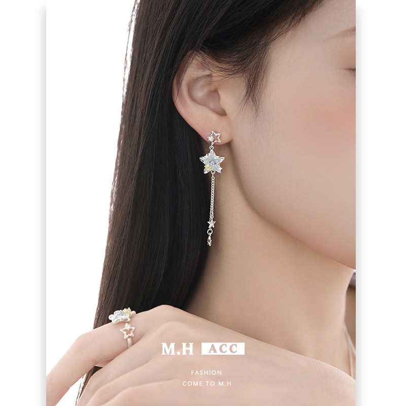 Star Sea Shigang Star Tassel Earrings for women, sweet and cool vacation style, unique and original design, light luxury and high-end earrings details Picture