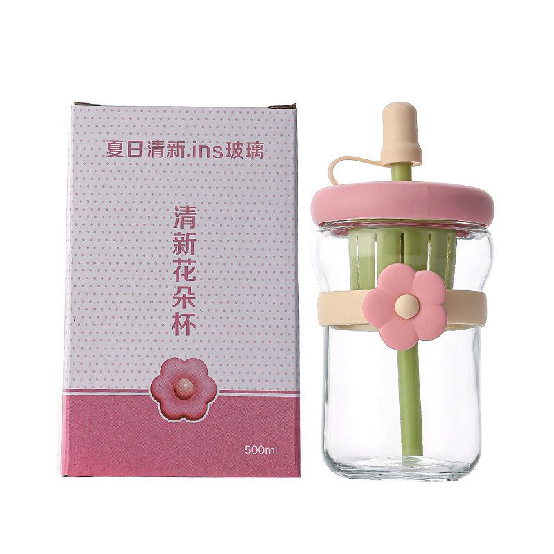 Flower cup, high appearance level water cup, glass cup, girls' tea-water separation cup, straw tea brewing cup, cold brew flower tea cup Item Picture