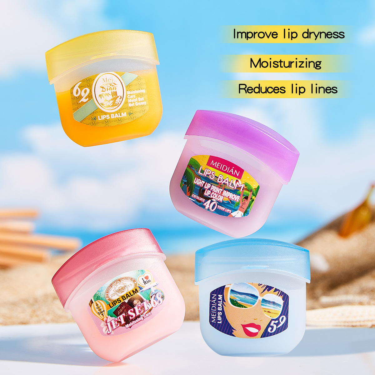 【 Cross-border Exclusive 】MEIDIAN Lip Mask 4-piece Set Lip Care Moisturizing, Hydrating, Hydrating and Reducing Lip lines details Picture