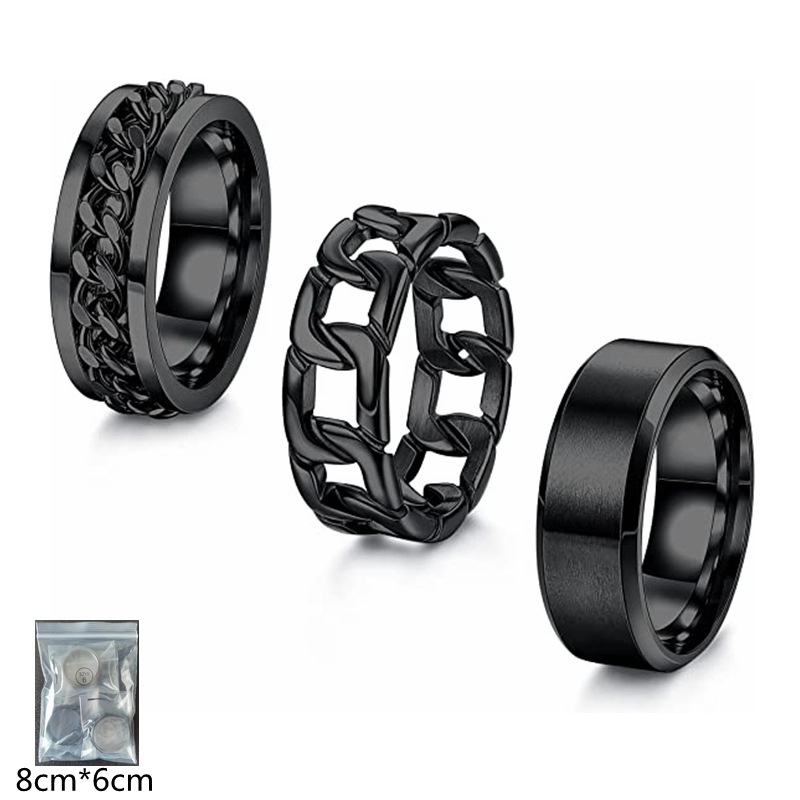 Amazon bestseller set: 8mm black European and American men's chain ring with brushed sandblasted matte titanium steel jewelry